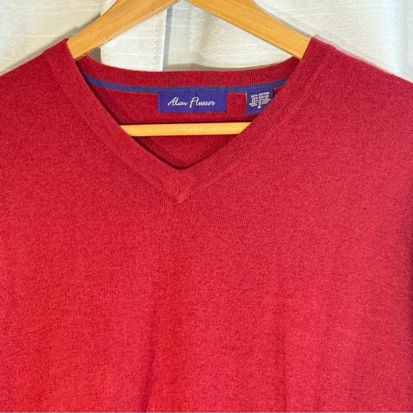 Alan‎ Flusser Men's Red V Neck Long Sleeve Sweater Size S Cotton Blend - Picture 3 of 6